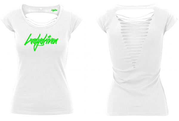 Ladydriven Logo T-Shirt Weiss mit grünem Schriftzug
